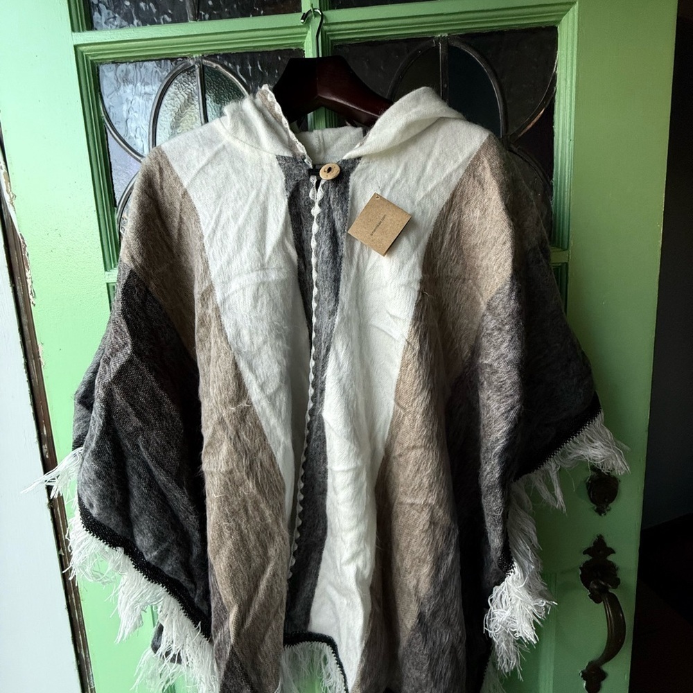 Amerinkas Alpaca Hooded Poncho with Button Detail